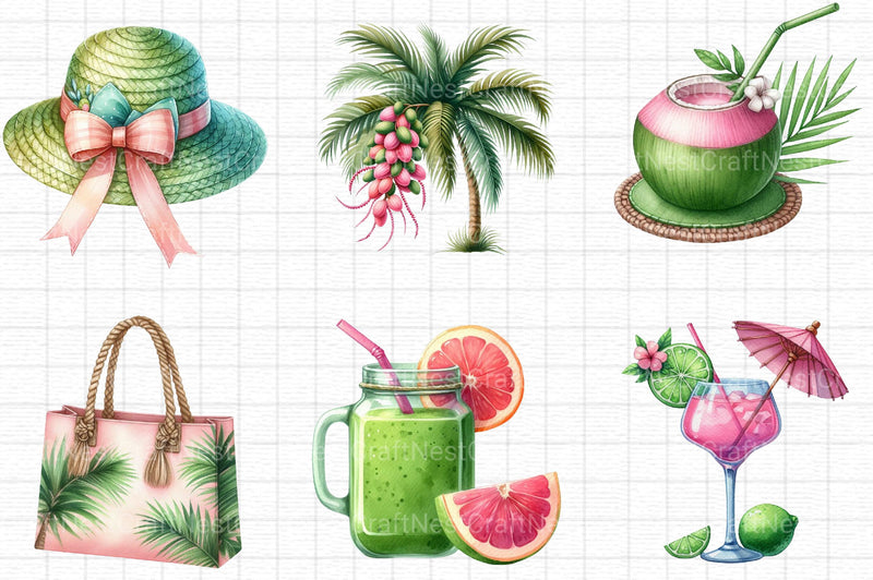 Green & Pink Summer Clipart - CraftNest - Digital Crafting and Art