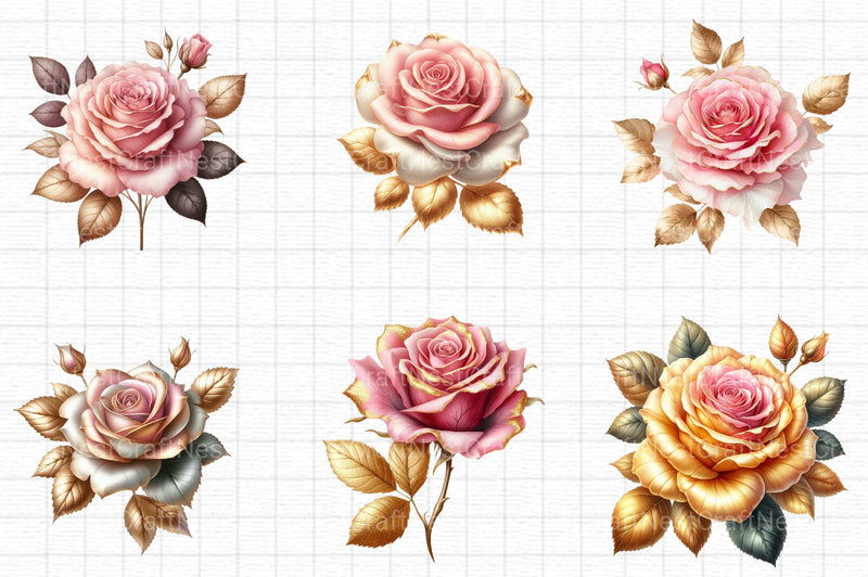 Pink and Gold Rose Clipart - CraftNest - Digital Crafting and Art