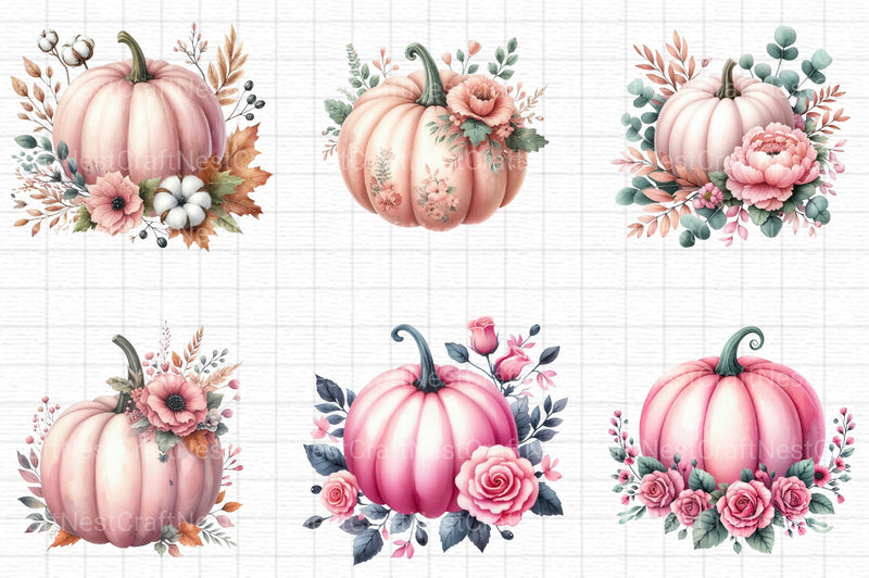 Fall Pink Floral Pumpkin Clipart - CraftNest - Digital Crafting and Art