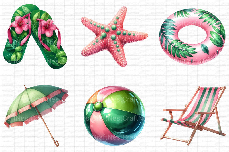 Green & Pink Summer Clipart - CraftNest - Digital Crafting and Art