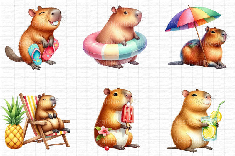 Summer Capybara Clipart - CraftNest - Digital Crafting and Art