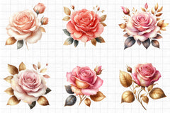 Pink and Gold Rose Clipart - CraftNest - Digital Crafting and Art