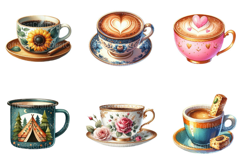 Coffee Cups Clipart - CraftNest - Digital Crafting and Art