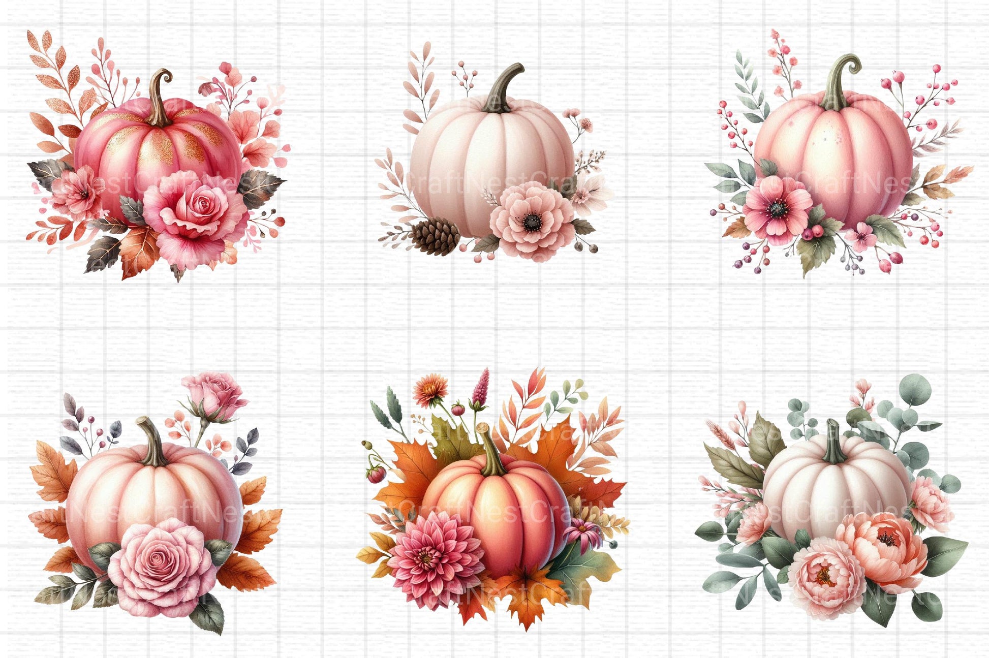 Fall Pink Floral Pumpkin Clipart - CraftNest - Digital Crafting and Art