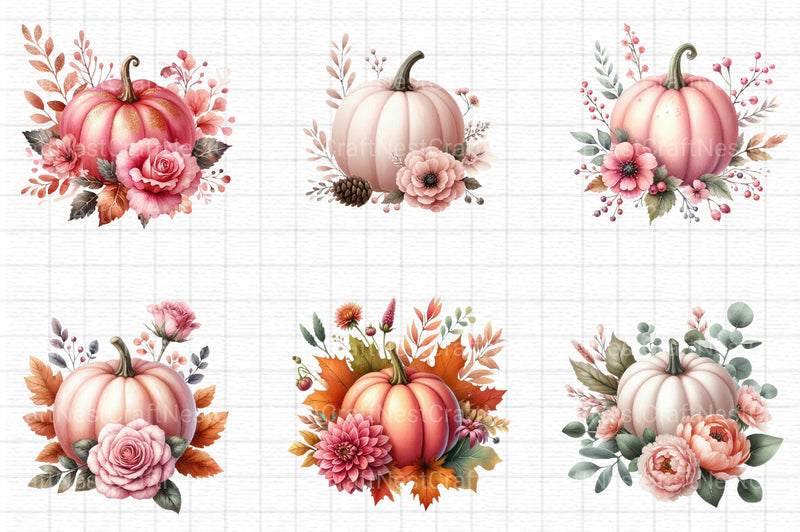 Fall Pink Floral Pumpkin Clipart - CraftNest - Digital Crafting and Art