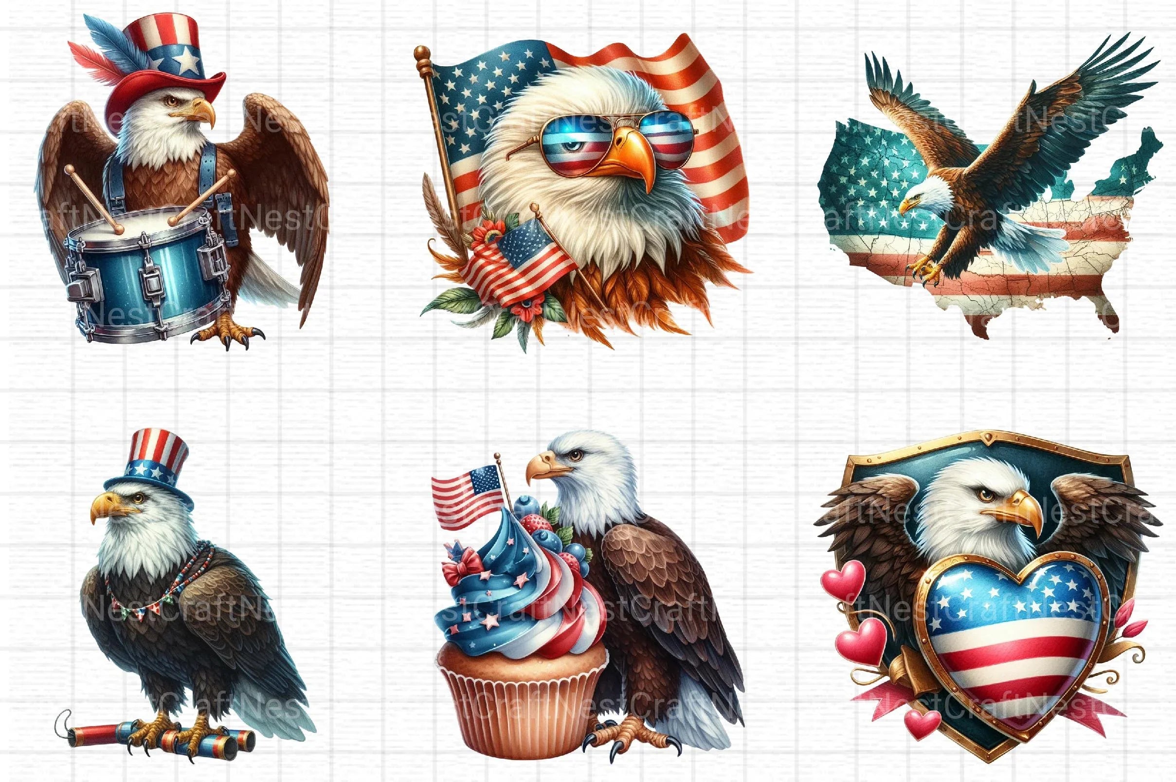 Patriotic Bald Eagle Clipart Bundle - CraftNest - Digital Crafting and Art