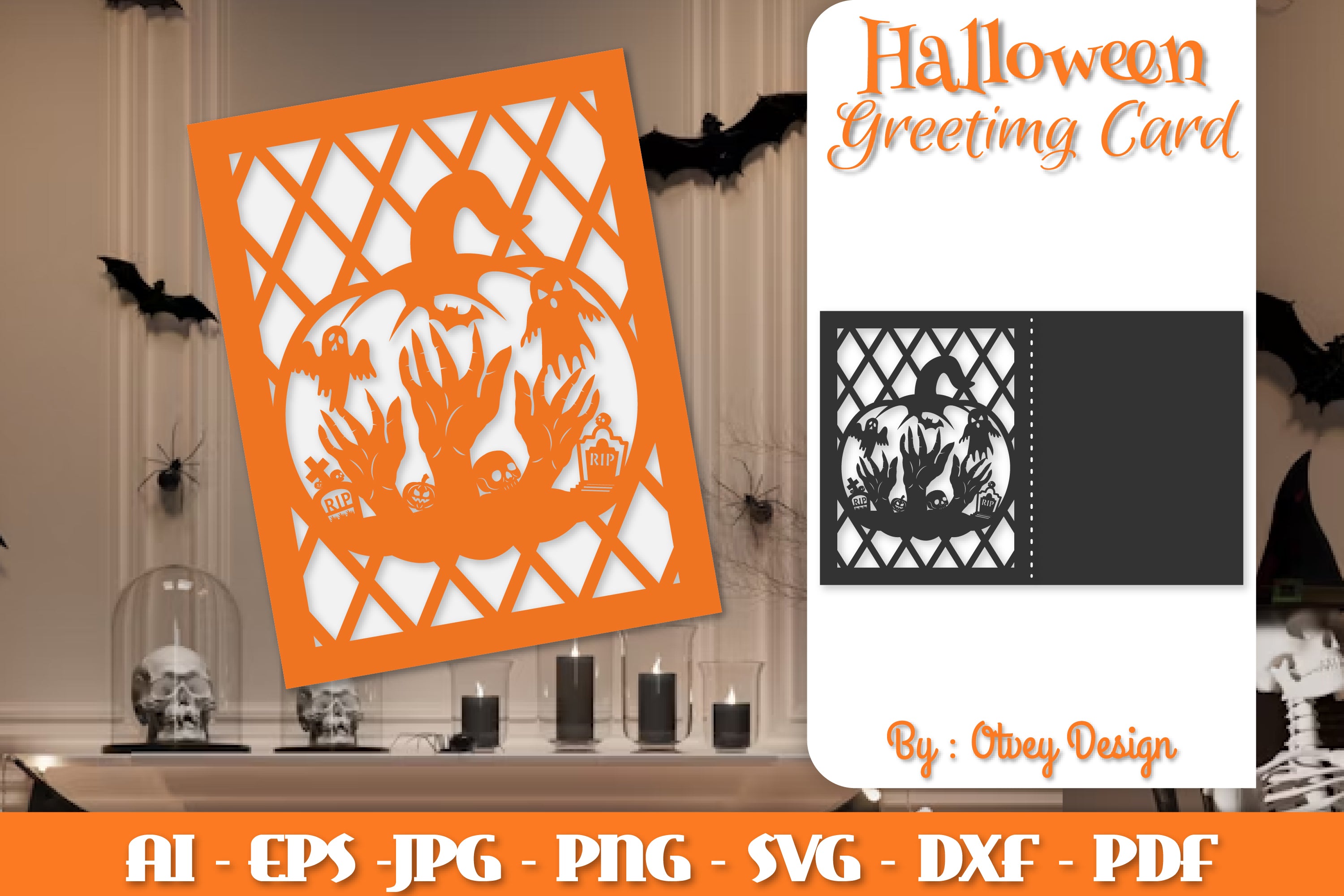 Halloween Pumpkin Scene Greeting Card SVG Bundle