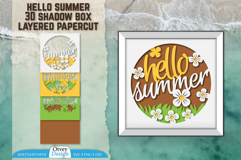 Hello Summer 3D Shadow Box Papercut SVG Bundle 1 - CraftNest - Digital Crafting and Art