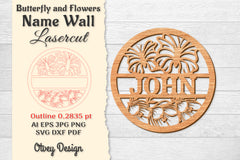 Butterfly and Flowers Name Wall Art Sign SVG Bundle 9 - CraftNest - Digital Crafting and Art