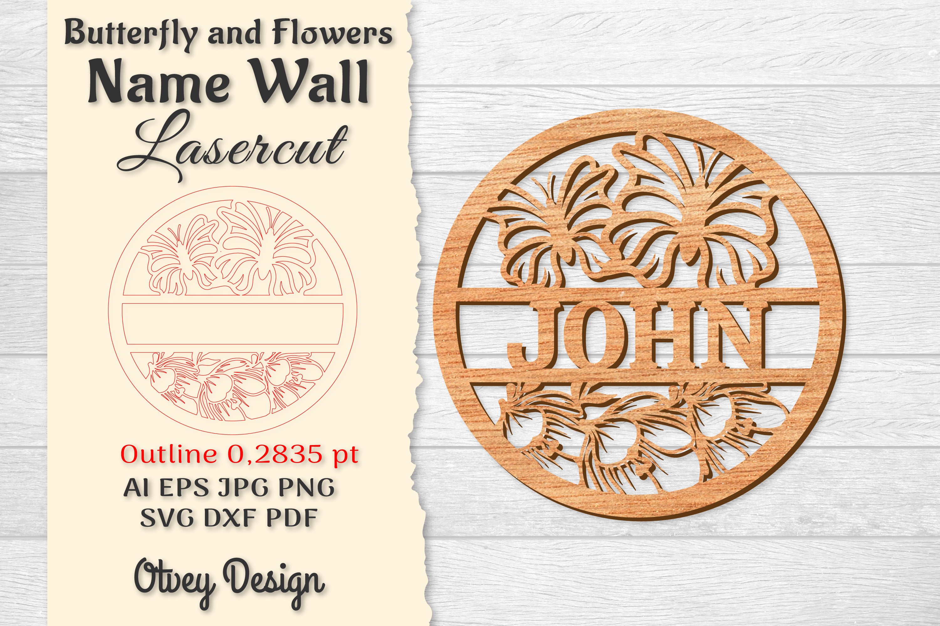 Butterfly and Flowers Name Wall Art Sign SVG Bundle 9 - CraftNest - Digital Crafting and Art