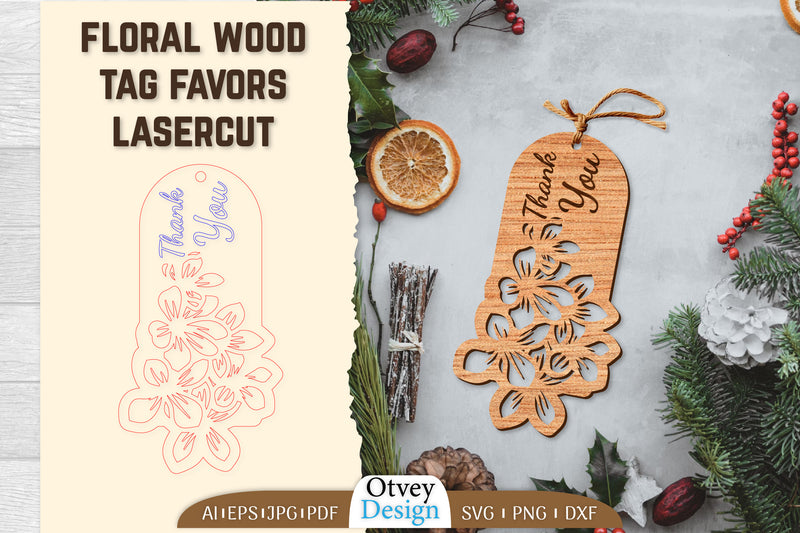 Floral Wood Tag Favors Lasercut SVG Bundle 11 - CraftNest - Digital Crafting and Art