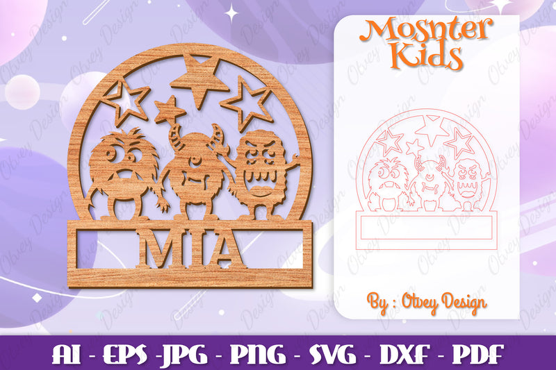 Monsters Kids Name Sign Lasercut SVG Bundle 12 - CraftNest - Digital Crafting and Art