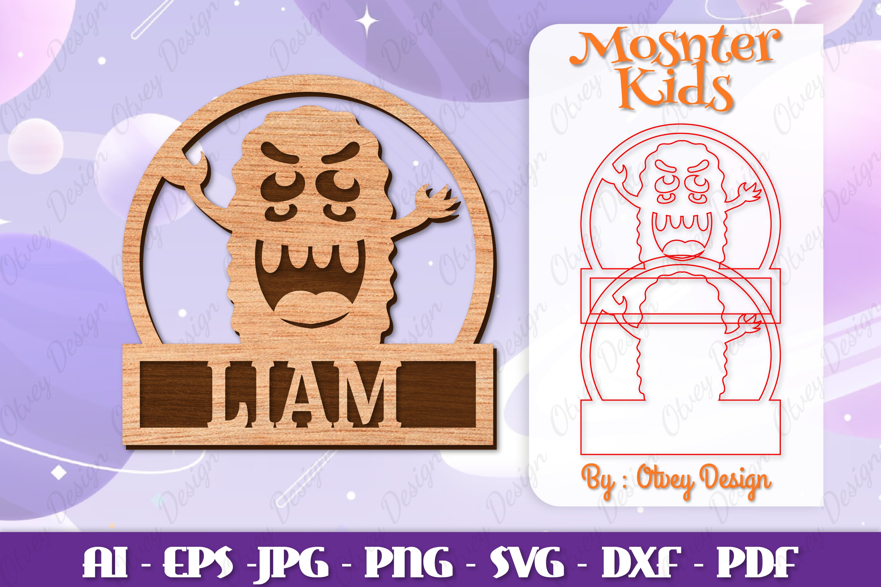 Cute Monster Name Sign Lasercut SVG Bundle 7 - CraftNest - Digital Crafting and Art