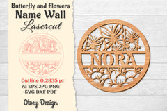 Butterfly and Flowers Name Wall Art Sign SVG Bundle 10 - CraftNest - Digital Crafting and Art