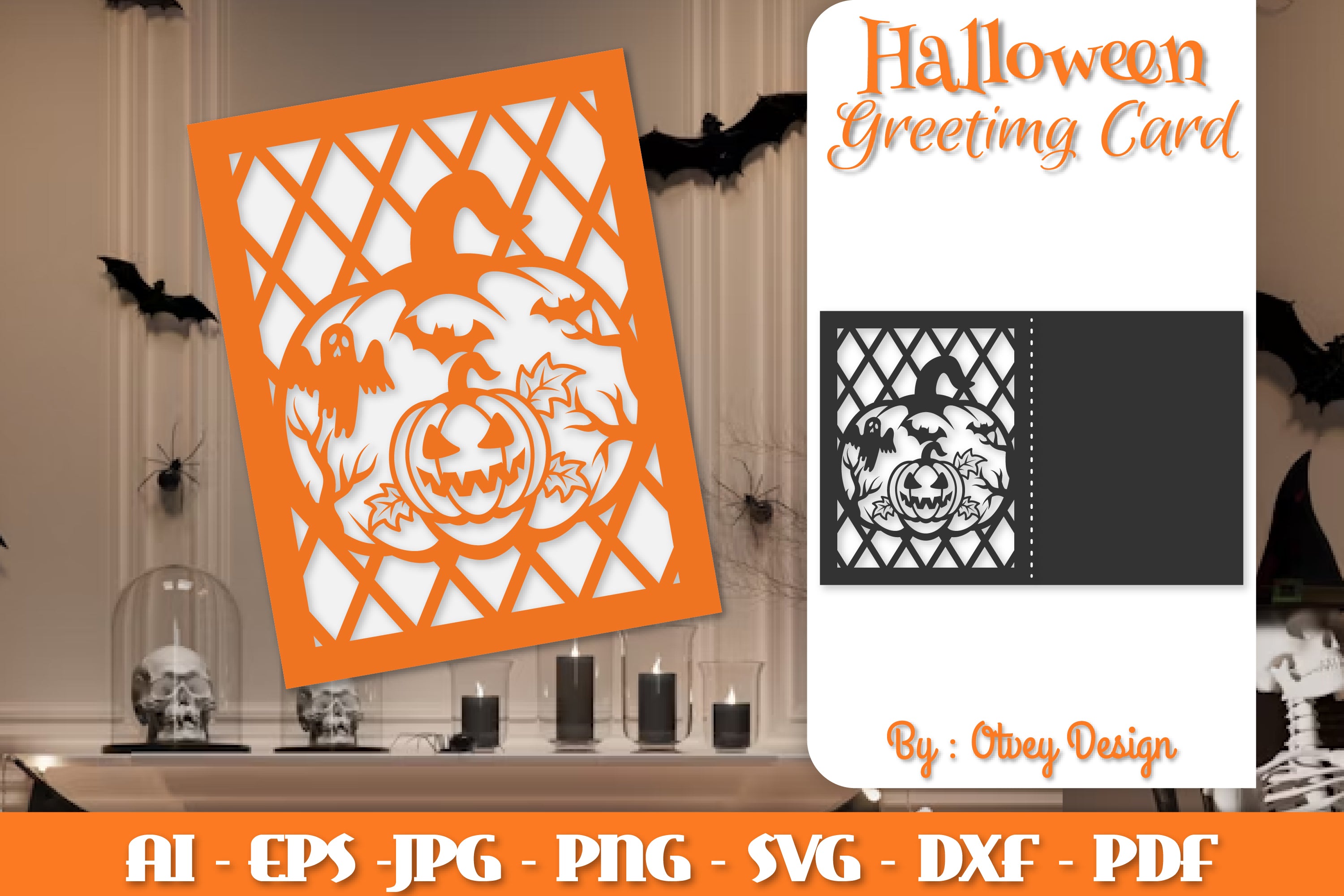 Greeting Card Halloween Pumpkin Scene SVG Bundle