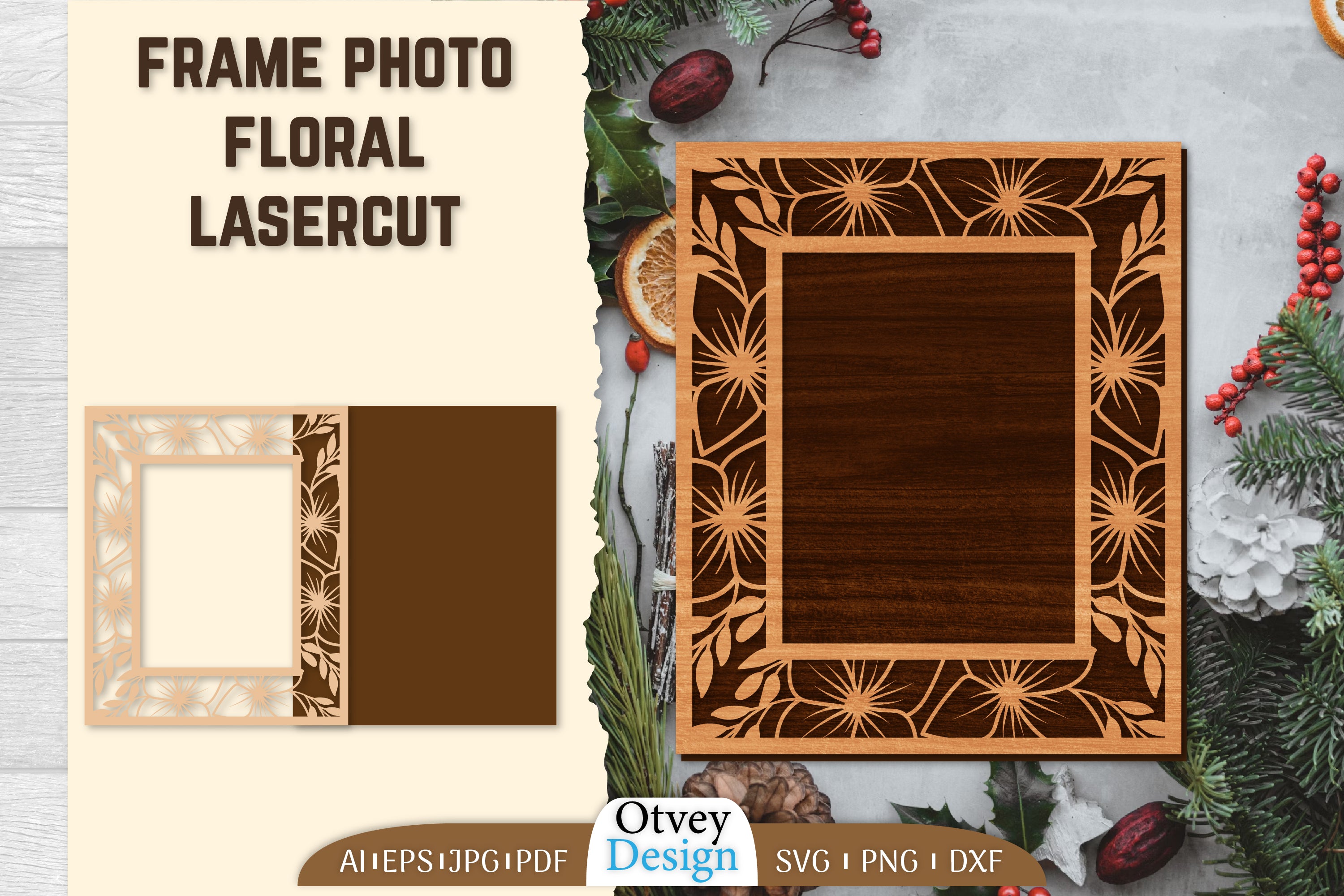 Floral Lasercut 2 Frame Photo SVG Bundle 7 - CraftNest - Digital Crafting and Art