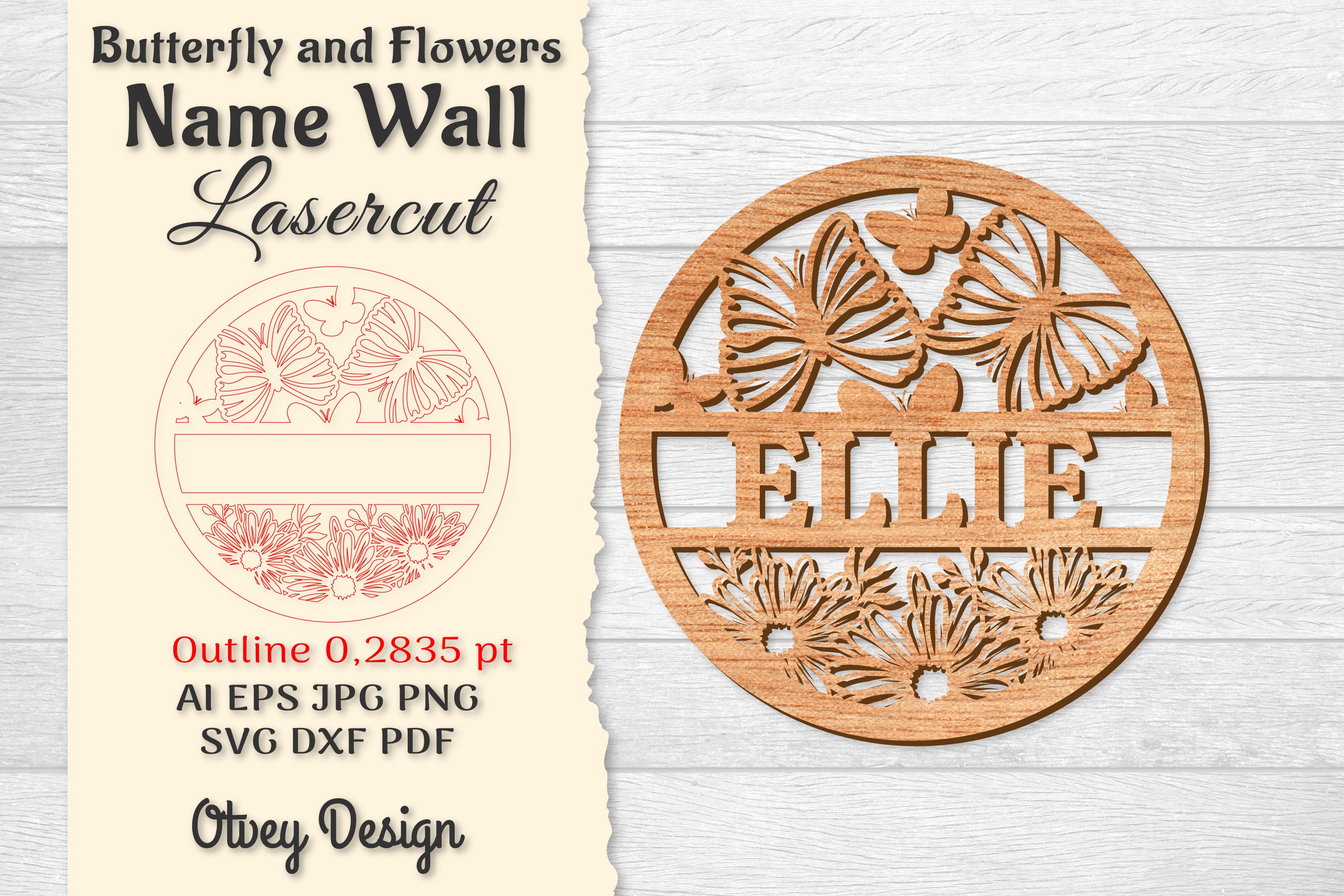 Butterfly and Flowers Name Wall Art SVG Bundle 3 - CraftNest - Digital Crafting and Art