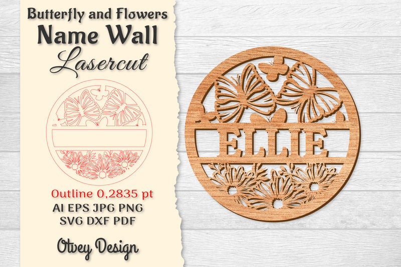 Butterfly and Flowers Name Wall Art SVG Bundle 3 - CraftNest - Digital Crafting and Art