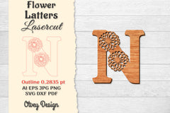 Flower Letters Laser Cut SVG Bundle 43 - CraftNest - Digital Crafting and Art