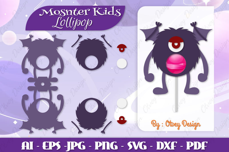 Monster Kids Lollipop Holders SVG Bundle 14 - CraftNest - Digital Crafting and Art