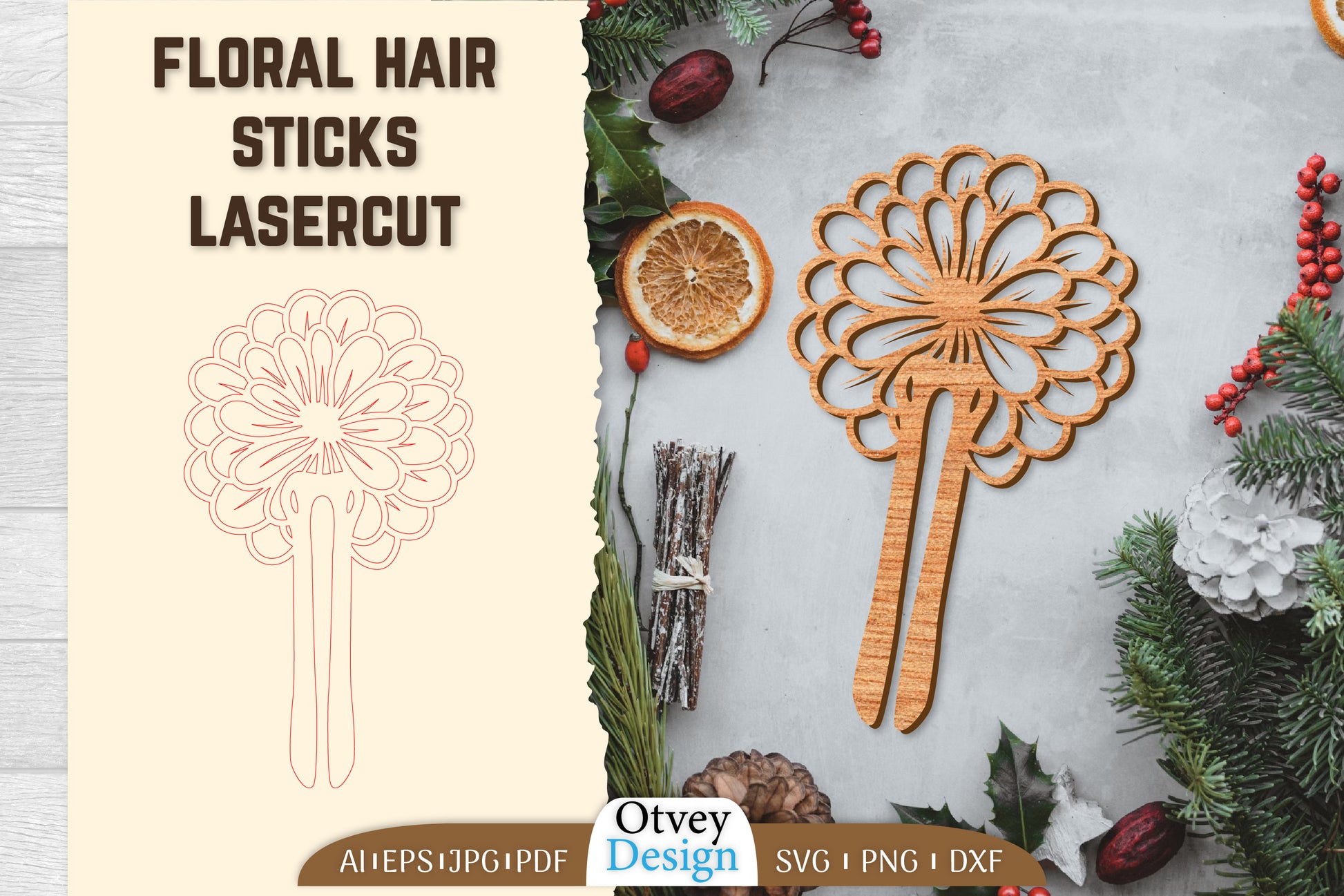 Laser Cut Floral Hair Sticks SVG Bundle - CraftNest - Digital Crafting and Art