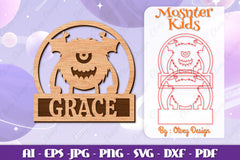 Cute Monster Name Sign Lasercut SVG Bundle 8 - CraftNest - Digital Crafting and Art