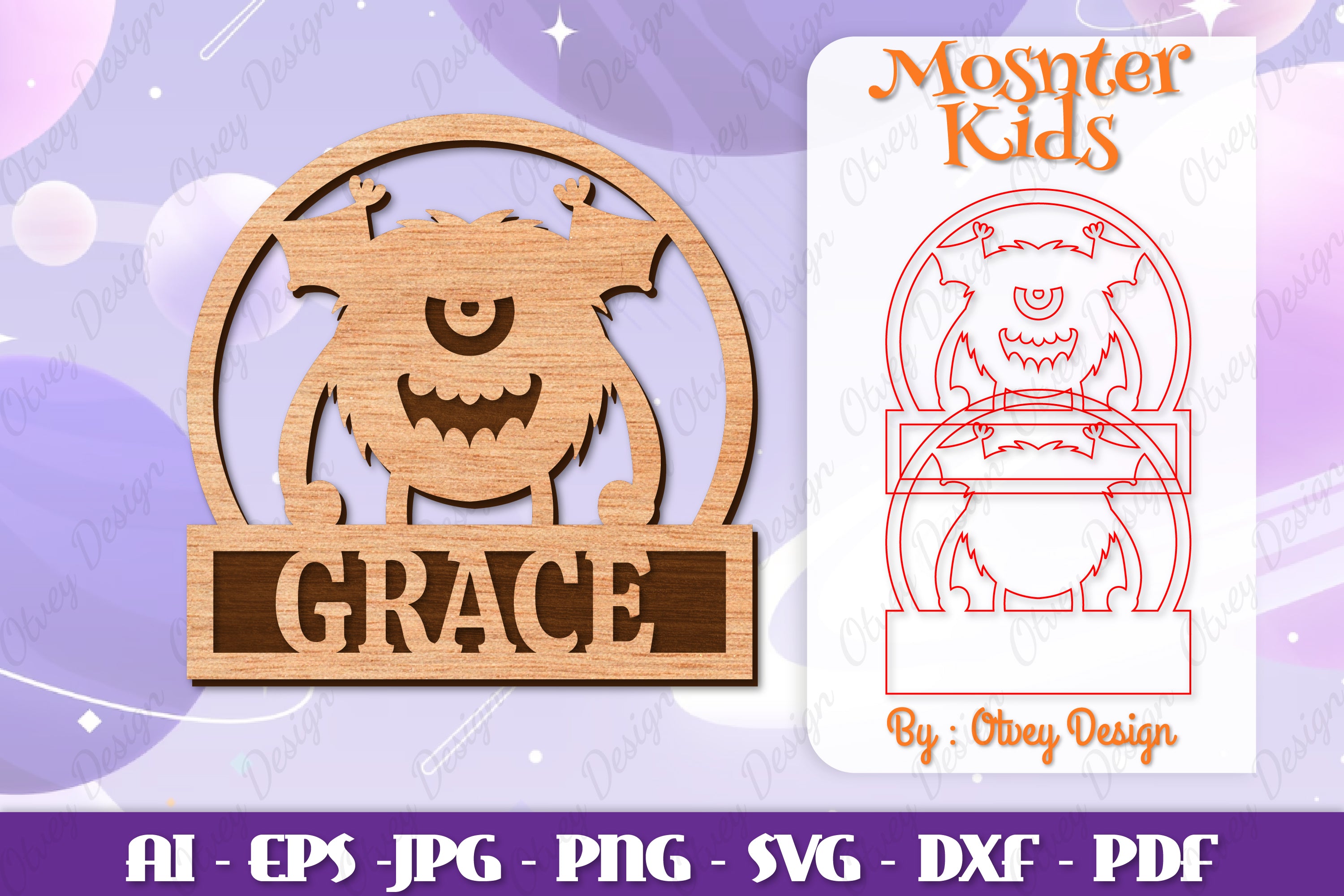 Cute Monster Name Sign Lasercut SVG Bundle 8 - CraftNest - Digital Crafting and Art