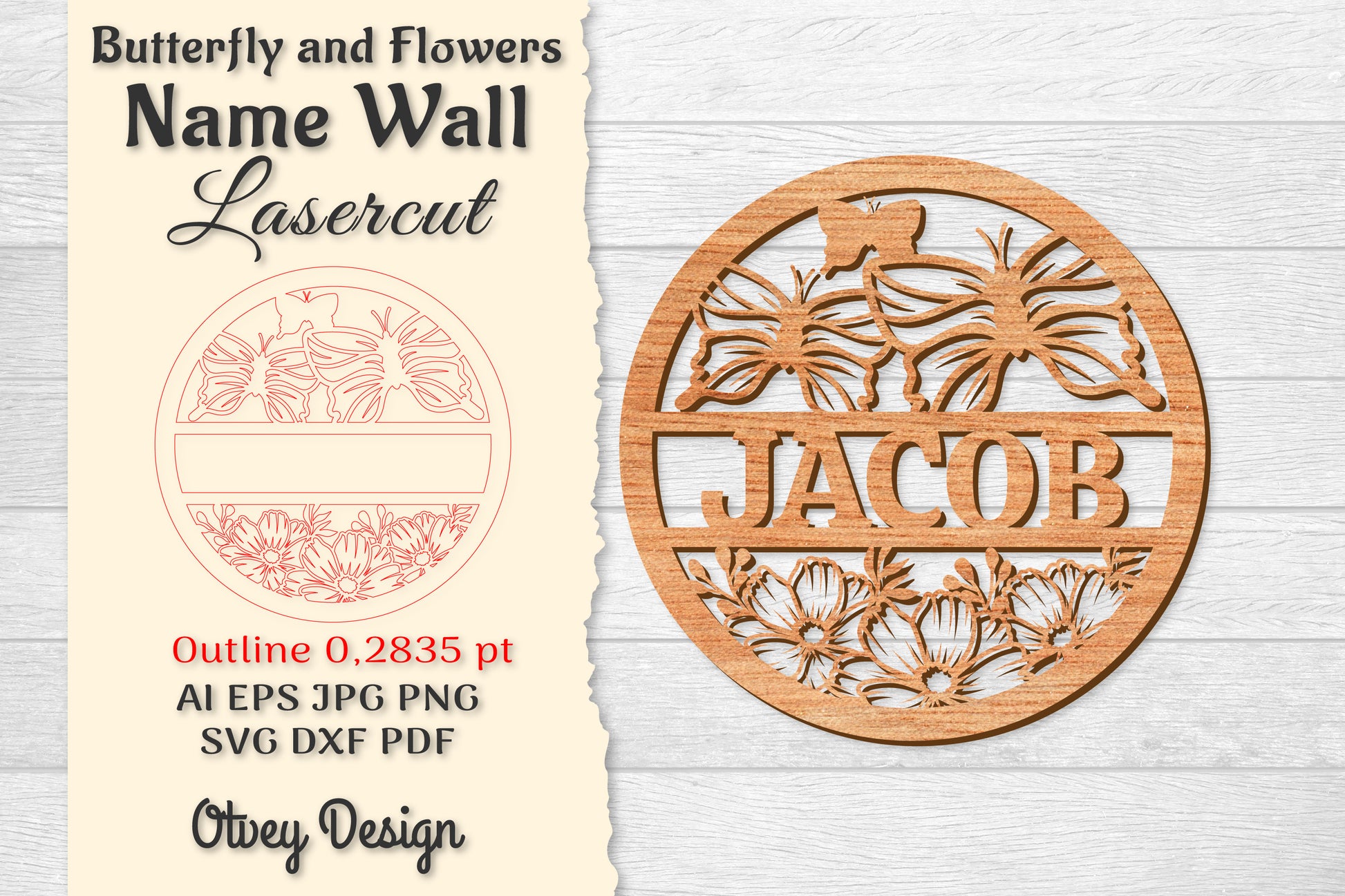 Butterfly and Flowers Name Wall Art Sign SVG Bundle 11 - CraftNest - Digital Crafting and Art