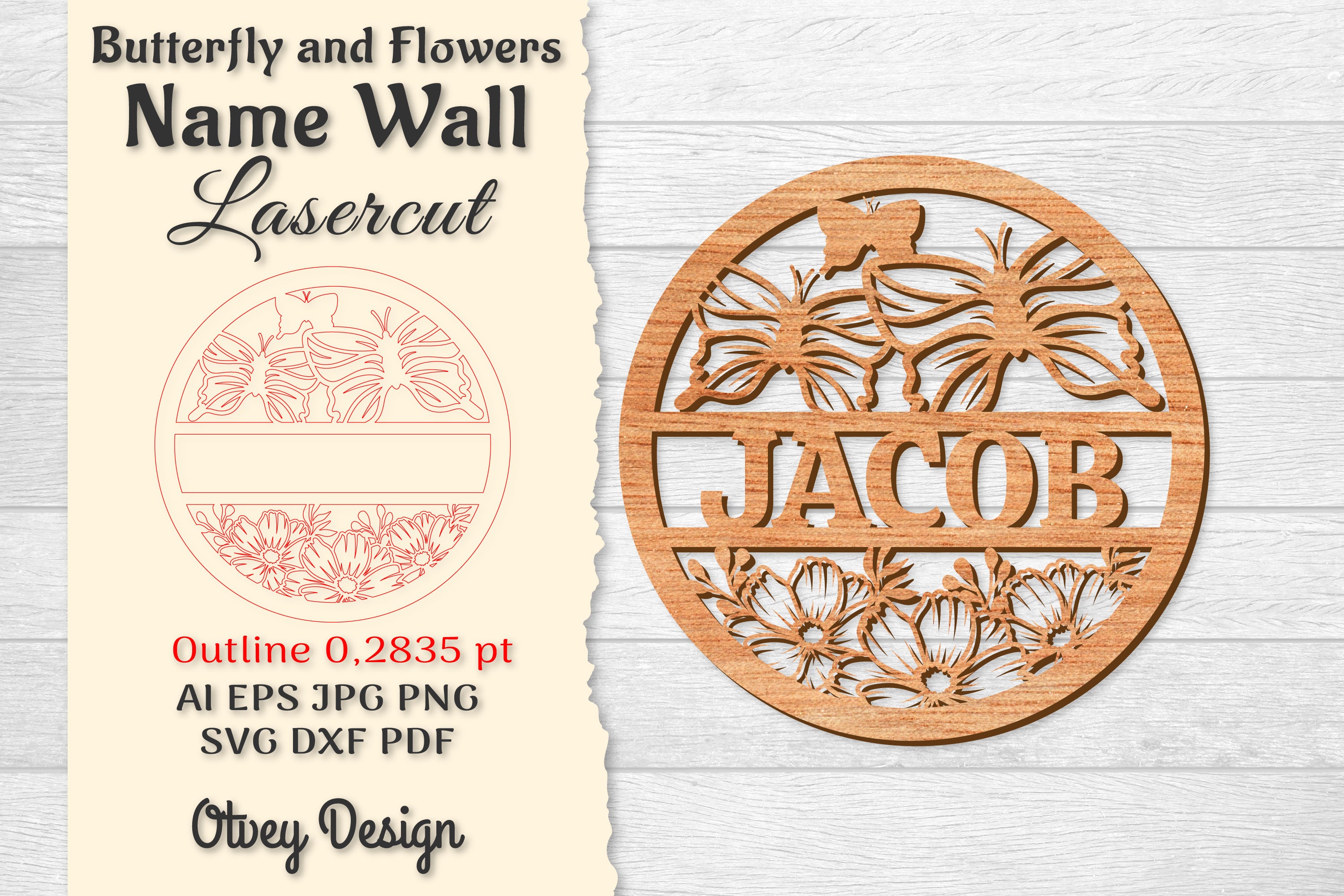 Butterfly and Flowers Name Wall Art Sign SVG Bundle 11 - CraftNest - Digital Crafting and Art