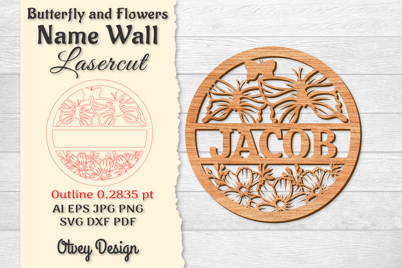 Butterfly and Flowers Name Wall Art Sign SVG Bundle 11 - CraftNest - Digital Crafting and Art
