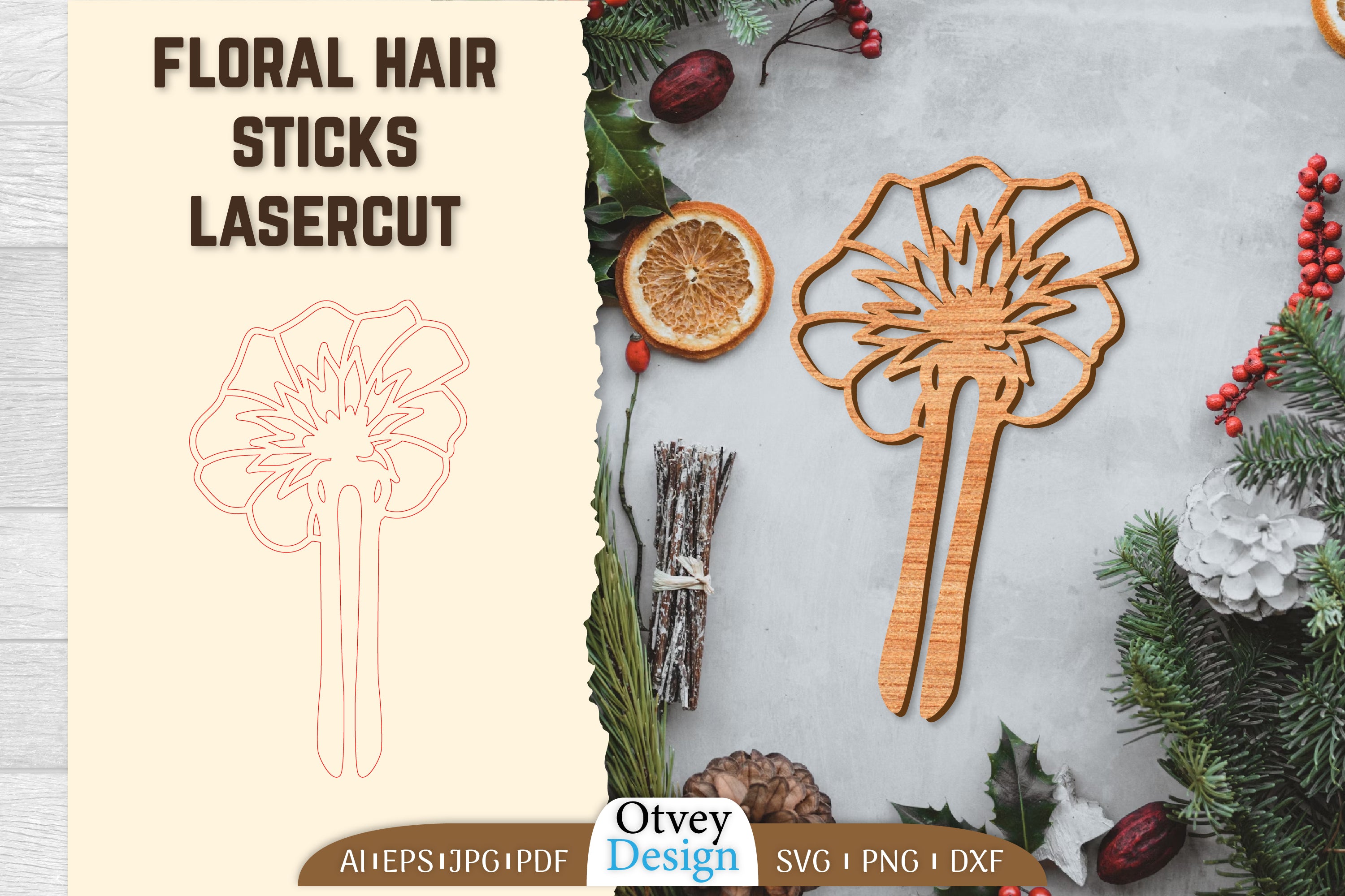 Laser Cut Floral Hair Sticks SVG Bundle 31 - CraftNest - Digital Crafting and Art