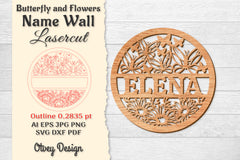 Butterfly and Flowers Name Wall Art SVG Bundle 4 - CraftNest - Digital Crafting and Art