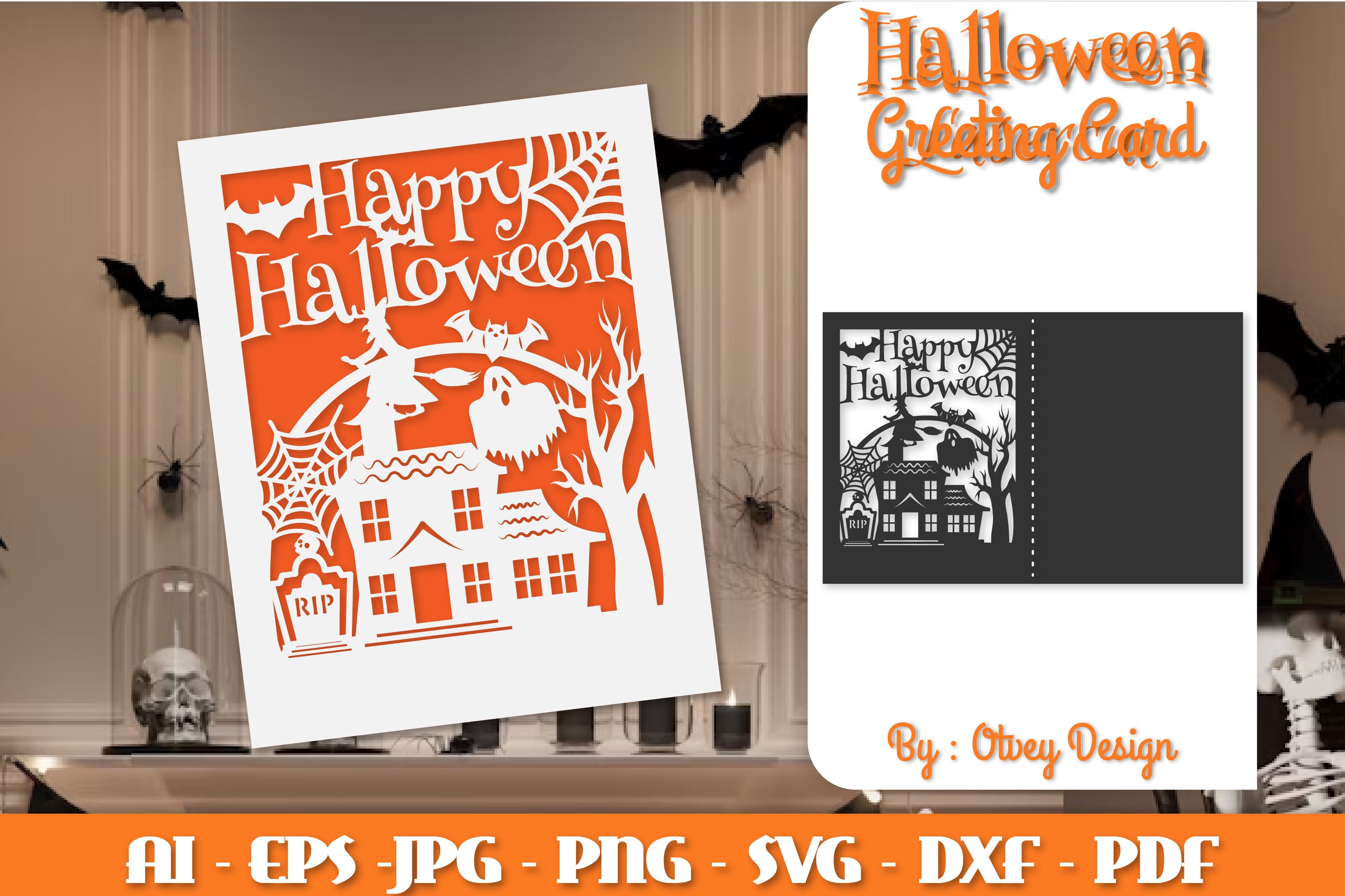Halloween Scene Greeting Card SVG Bundle