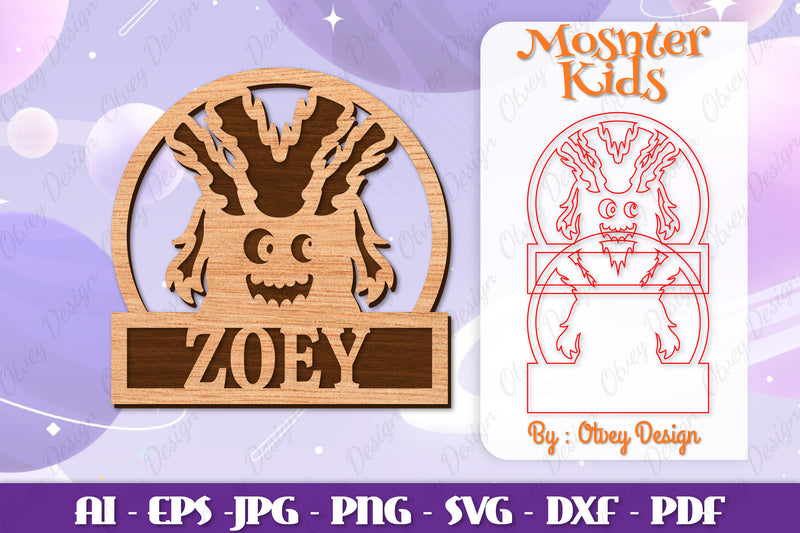 Cute Monster Name Sign Lasercut SVG Bundle 10 - CraftNest - Digital Crafting and Art