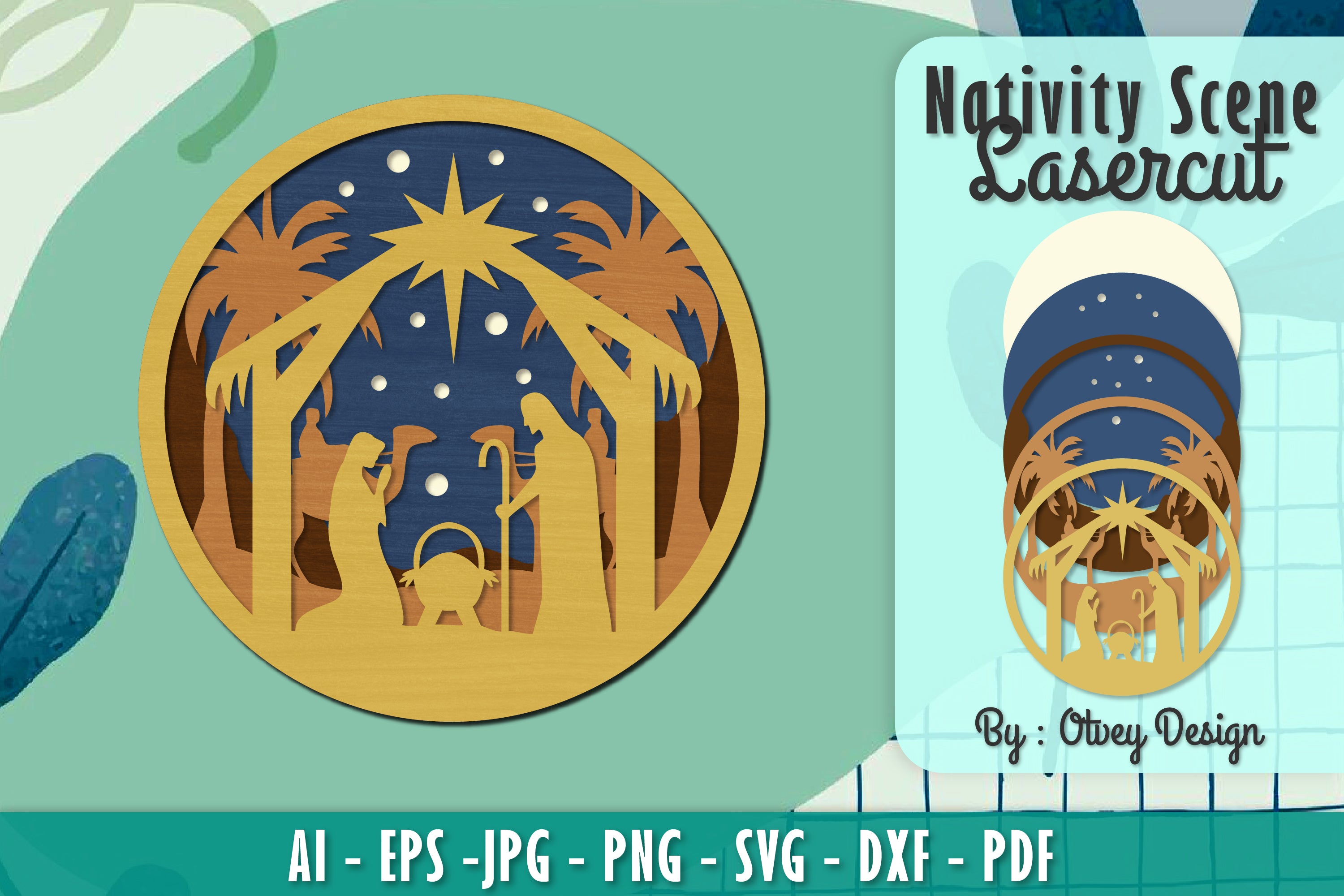 Nativity Scene Religious Christmas Layered Papercut Lasercut SVG Bundle