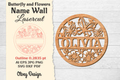 Butterfly and Flowers Name Wall Art SVG Bundle - CraftNest - Digital Crafting and Art