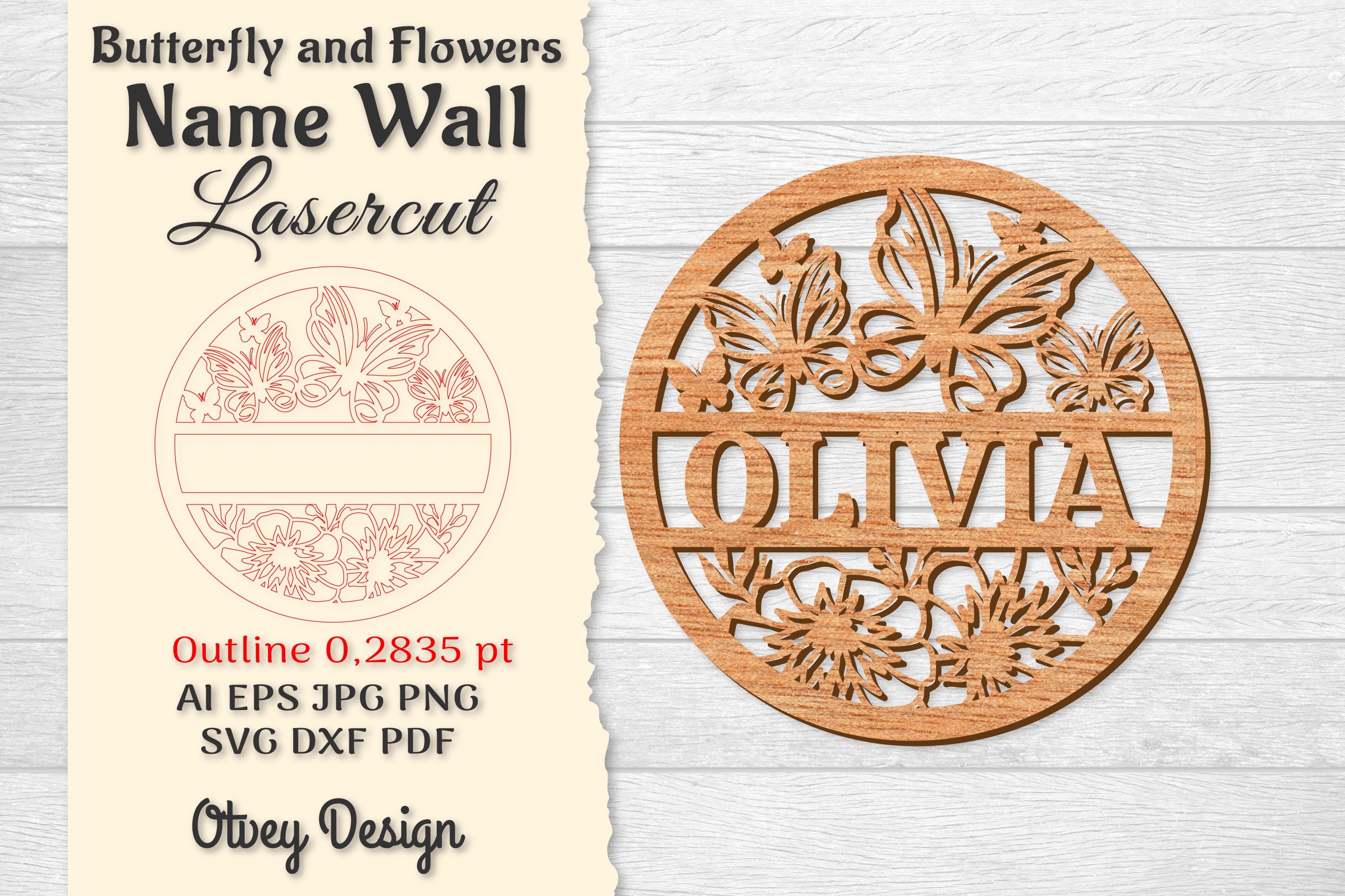 Butterfly and Flowers Name Wall Art SVG Bundle - CraftNest - Digital Crafting and Art