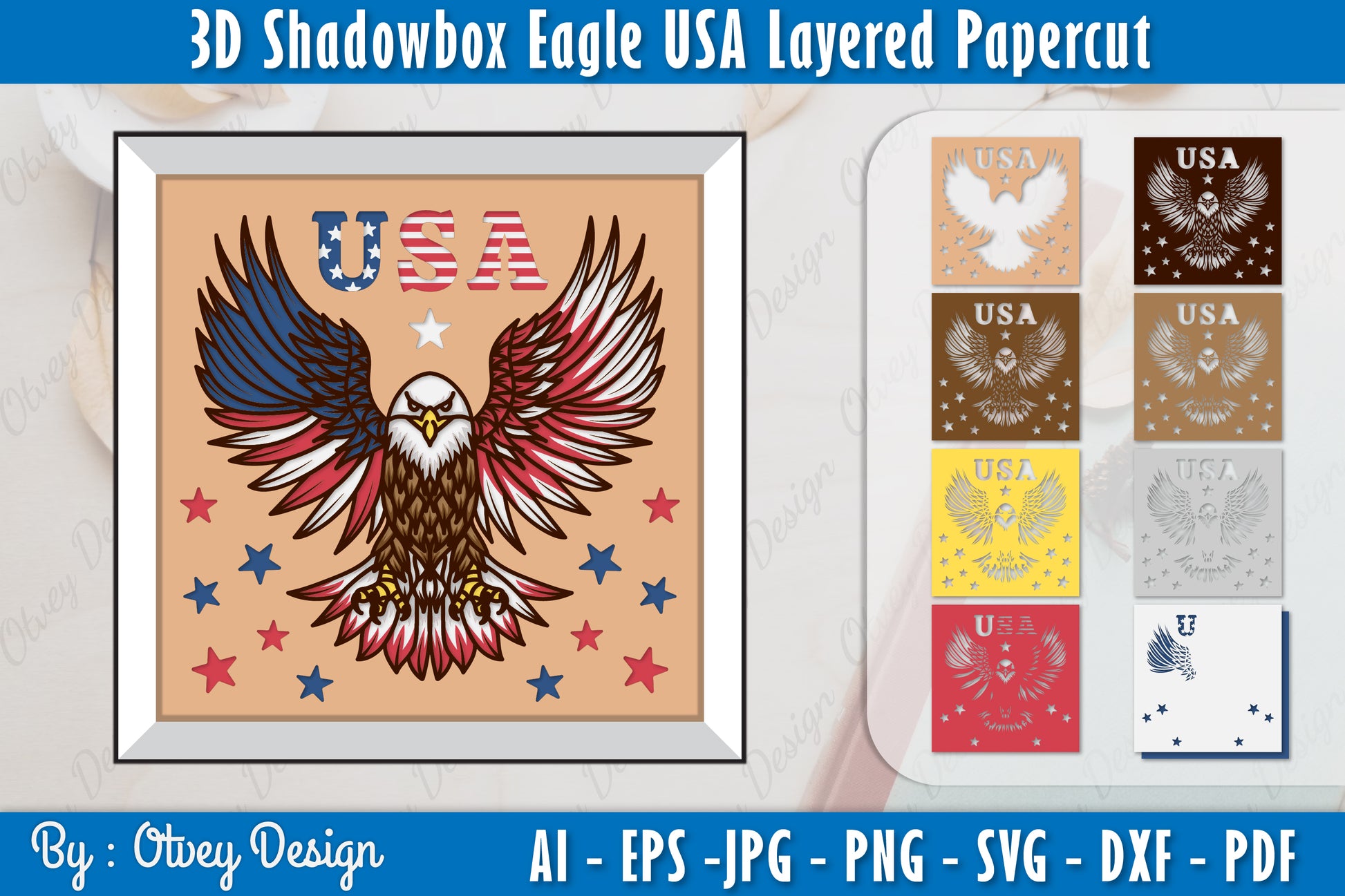3D Shadow Box Eagle Layered Papercut SVG Bundle - CraftNest - Digital Crafting and Art