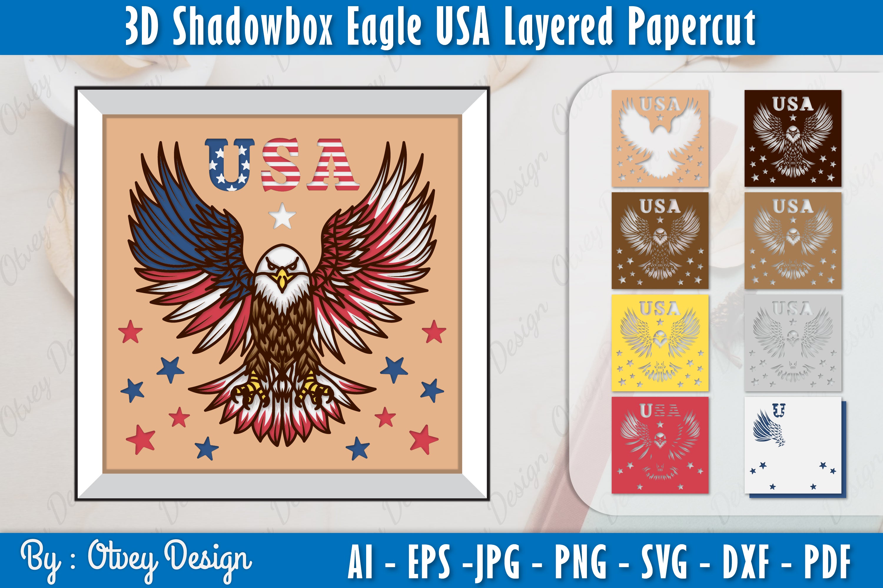 3D Shadow Box Eagle Layered Papercut SVG Bundle - CraftNest - Digital Crafting and Art