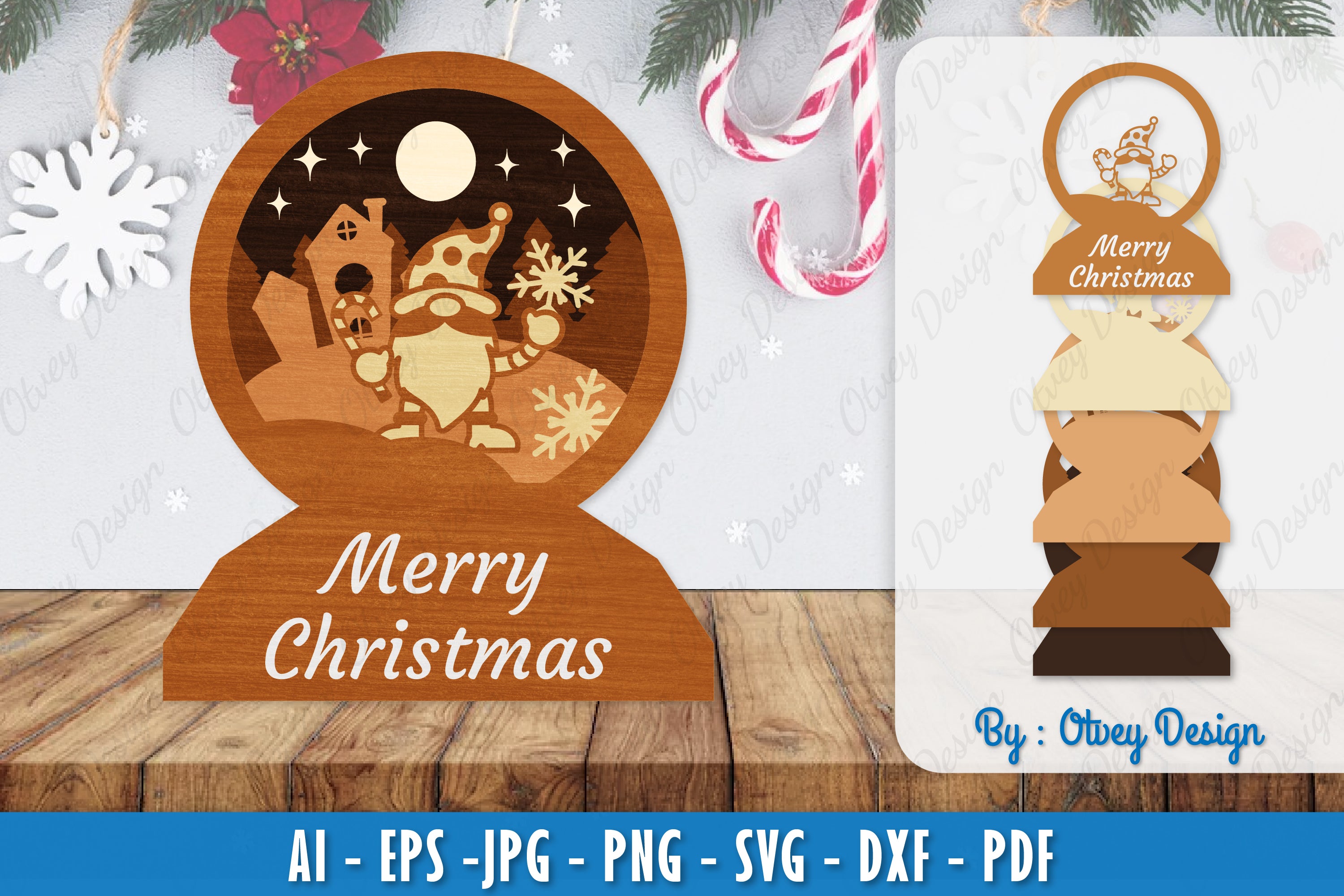 Christmas Gnome 3D Layered Lasercut SVG Bundle 6 - CraftNest - Digital Crafting and Art