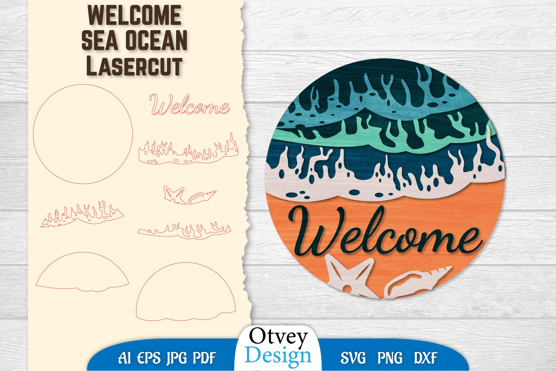 Welcome Sea Wave 3D Layered Lasercut SVG Bundle 1 - CraftNest - Digital Crafting and Art