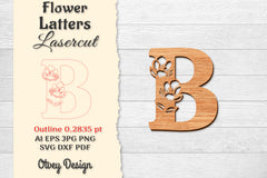 5 Flower Letters Laser Cut SVG Bundle 88 - CraftNest - Digital Crafting and Art