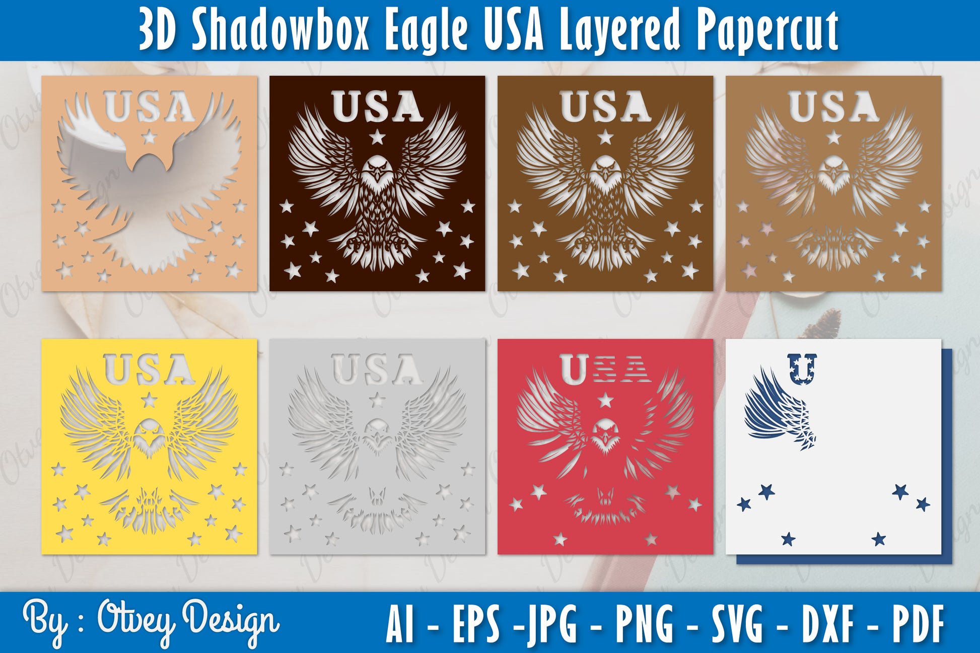 3D Shadow Box Eagle Layered Papercut SVG Bundle - CraftNest - Digital Crafting and Art