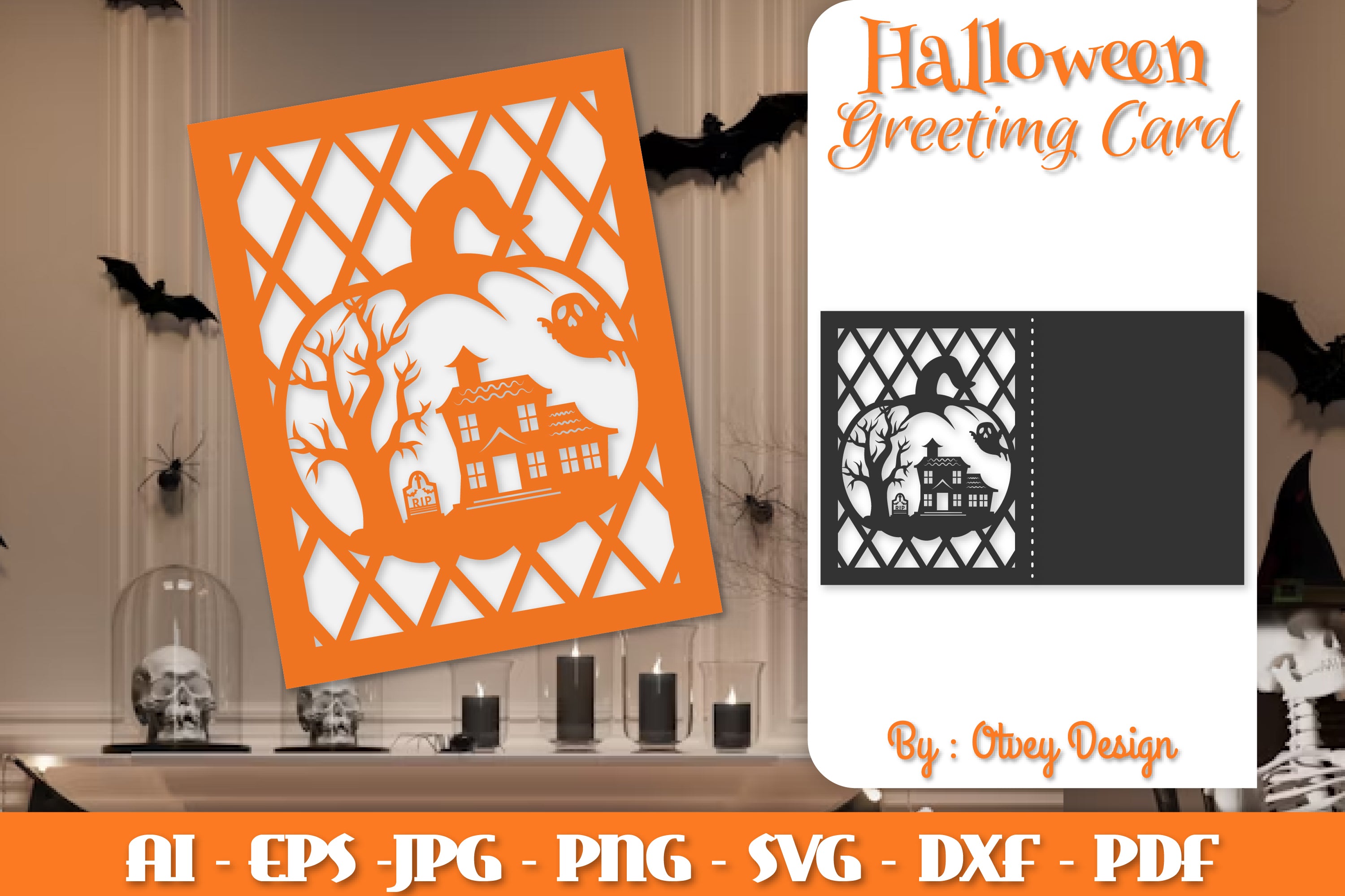 Halloween Pumpkin Scene Greeting Card SVG Bundle