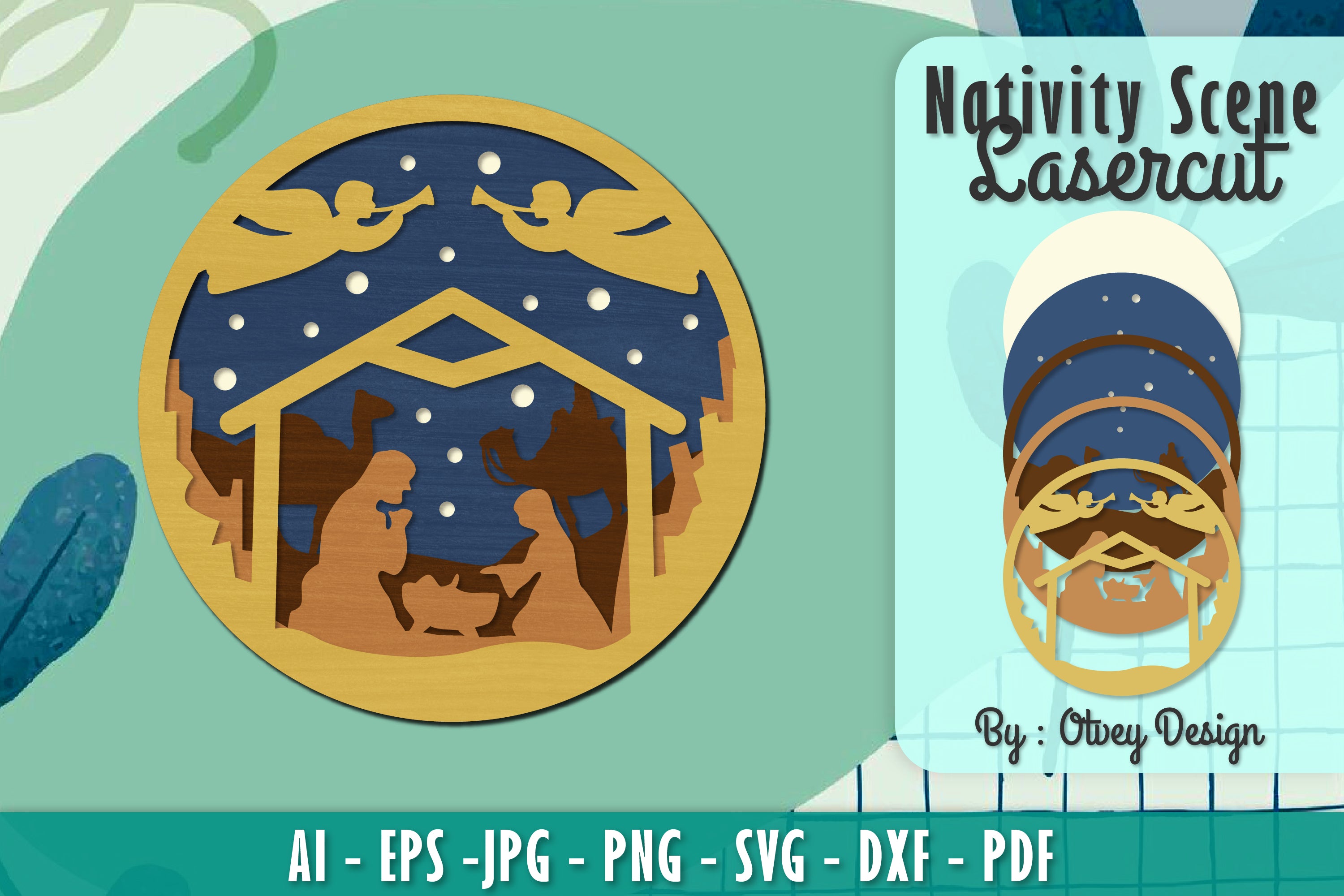 Nativity Scene Religious Christmas Layered Papercut Lasercut SVG Bundle