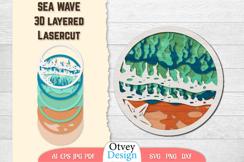 Sea Wave 3D Layered Lasercut SVG Bundle 3 - CraftNest - Digital Crafting and Art