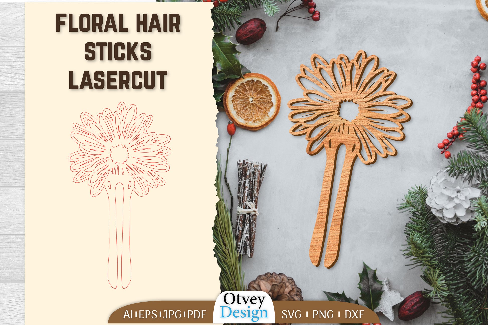 Laser Cut Floral Hair Sticks SVG Bundle 3 - CraftNest - Digital Crafting and Art