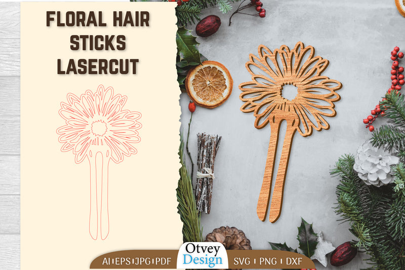 Laser Cut Floral Hair Sticks SVG Bundle 3 - CraftNest - Digital Crafting and Art