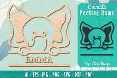 Animals Peeking Name Sign SVG Bundle 9 - CraftNest - Digital Crafting and Art