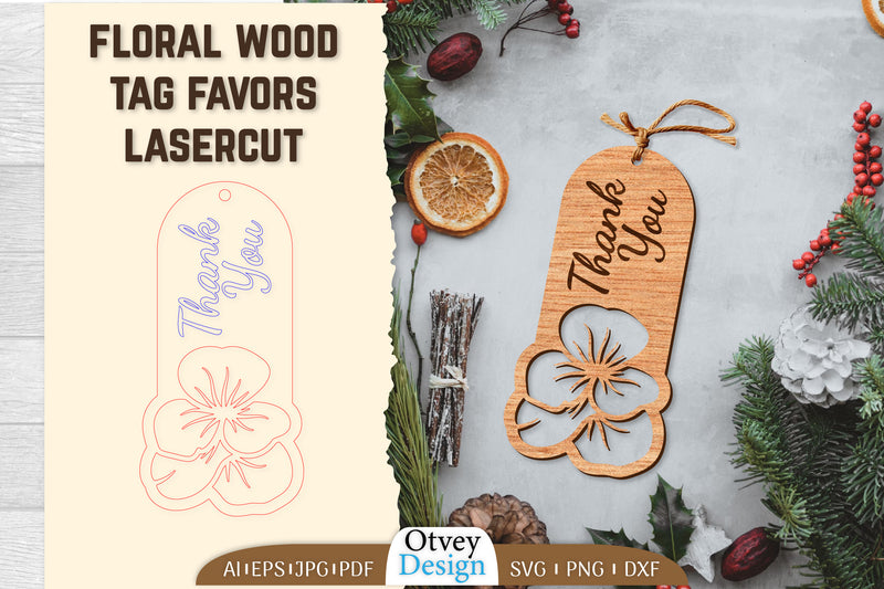 Floral Wood Tag Favors Lasercut SVG Bundle 4 - CraftNest - Digital Crafting and Art